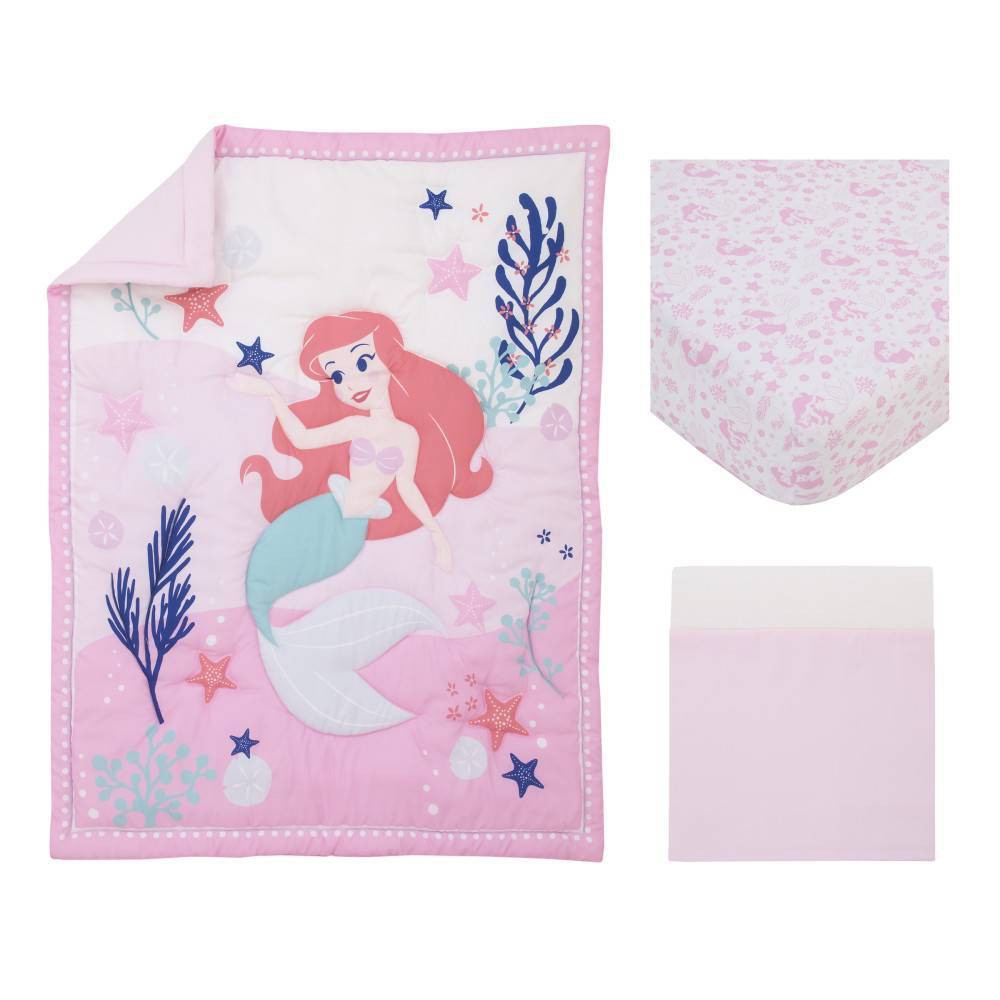 Disney The Little Mermaid Ariel Cute By Nature Nursery Crib Bedding Set - 3pc -  81494690