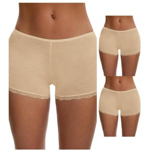 INSPIRE CHIC Ladies' Seamless Ice Silk Lace Trim Slip Shorts for Under Dresses Boyshorts 3 Packs - 1 of 4