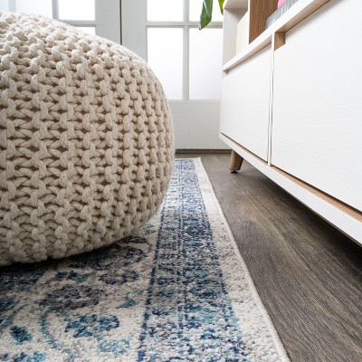 French Country Blues Medallion 2x8 Runner Rug in Synthetic Weave