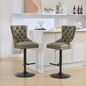 PU Swivel Bar Stools Set of 2 with Adjustable 26-33" Height, Tufted Back, Spring Cushion, and Large Base for Home, Pub, or Kitchen Island - 1 of 4
