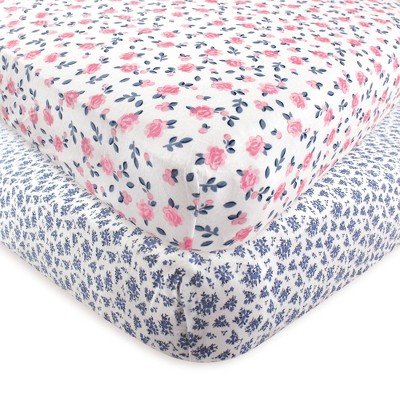 Image of Hudson Baby Infant Girl Cotton Fitted Crib Sheet, Classic Floral