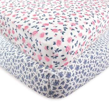 Hudson Baby Infant Girl Cotton Fitted Crib Sheet, Classic Floral
