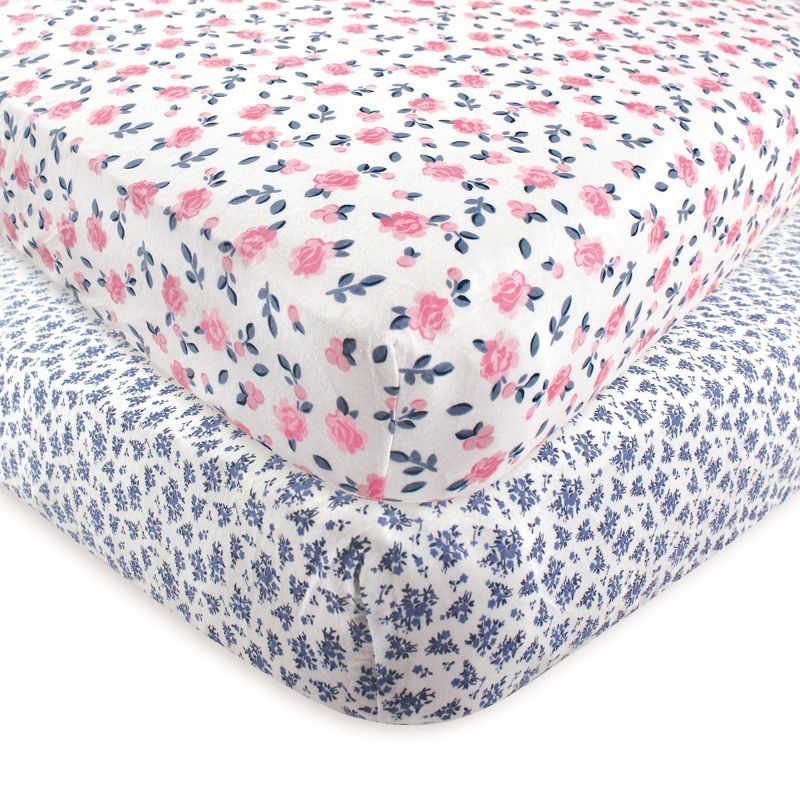 Hudson Baby Infant Girl Cotton Fitted Crib Sheet, Classic Floral, 1 of 3