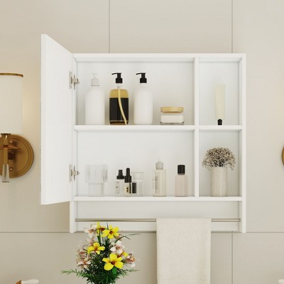 NicBex Wall Cabinet with Mirror,Over the Toilet Storage Cabinet,Wall Mounted Bathroom Cabinet with Shelves,Medicine Cabinet with Towel Rack