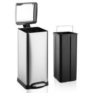 8 Gallon Kitchen Trash Can, Stainless Steel Rectangular Rubbish Bin with Removable Inner Bucket, 30 Liter Step Recycling Bin with Soft Close Lid - 1 of 4