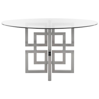 54" Harlan Round Glass Dining Table Chrome - Safavieh