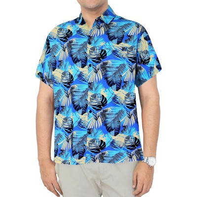 LA LEELA Men's Hawaiian Shirt - Tropical Vacation Button Down With Pocket