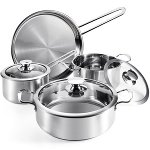 6 pieces Stainless Steel Pots Set, Non-stick, Suitable for Induction Cookers and Gas Stoves, Dishwasher Safe - 1 of 4