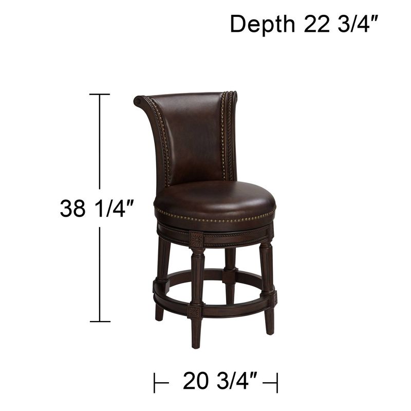55 Downing Street Addison Walnut Swivel Bar Stool Brown 26" High Traditional Mocha Leather Cushion with Backrest Footrest for Kitchen Counter Height, 4 of 10