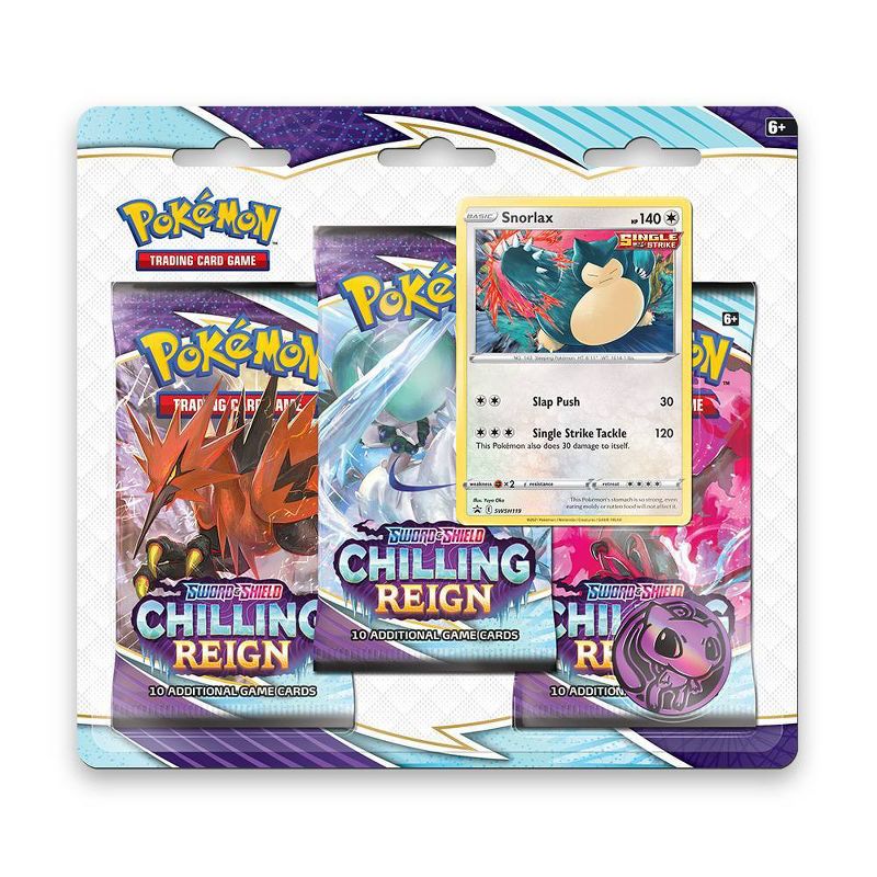 Pokemon Trading Card Game Sword &#38; Shield Series 6 Chilling Reign 3pk Blister featuring Snorlax, 1 of 4