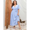 Womens Plus Size V Neck Wrap Maxi Dress High Waist Ruffle Summer Casual Dress with Belt - 4 of 4