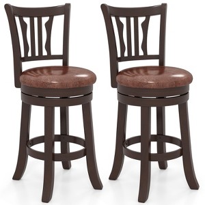 Tangkula 26" Counter Height Swivel Bar Stools Set of 2 w/Back & Faux Leather Seat - 1 of 4