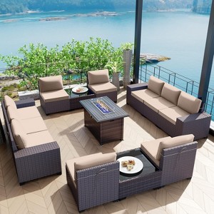 ALAULM Outdoor Patio Furniture Set Outdoor Sectional Rattan Sofa Set Brown Manual Wicker Patio Conversation Set with Cushions - 1 of 4