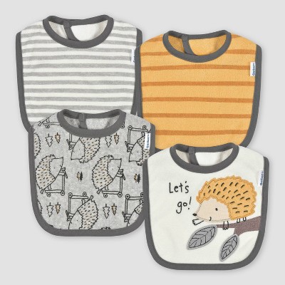 Image of Gerber Baby 4pk Hedgehog Bibs - Light Gray/Yellow