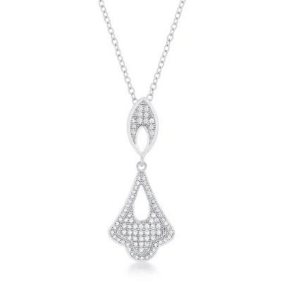 ShineHigh Tear Drop Dangle Pendant – Rhodium Plated Elegant Teardrop Design with Pave-Set Clear Cubic Zirconia on Adjustable Chain