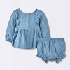 Baby Girls' 2pc Embroidered Floral Gauze Top & Bottom Set - Cloud Island™ Blue - 2 of 4