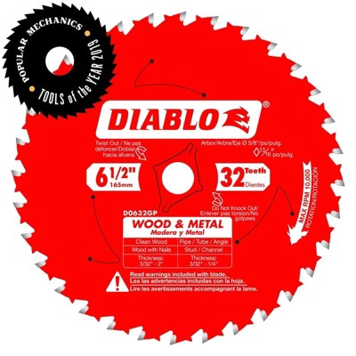 Diablo 6-1/2 In. D X 5/8 In. Carbide Wood And Metal Saw Blade 32 Teeth ...