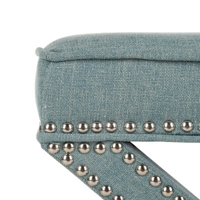 Sky Blue Upholstered Ottoman with Nailhead Trim