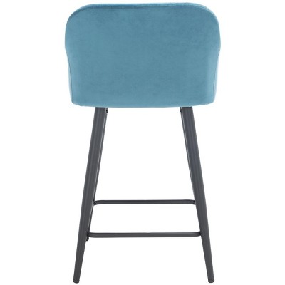 Denim Blue Velvet and Black Metal Counter Stool