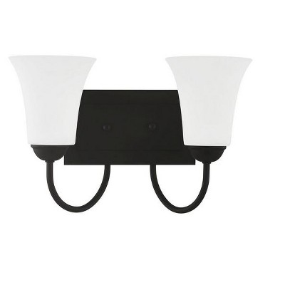 Black Steel 2-Light Vanity with Hand Blown Satin Opal Glass