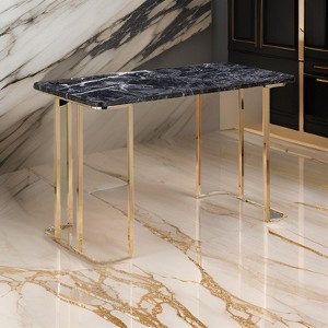 Royal Hampton 47 Inch Desk, USB Power Outlet, Gold Metal Legs, Black Faux Marble - 1 of 4