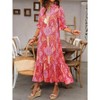Coolmee Women's Summer Casual Boho Dress Midi Sleeve Mock Neck Floral Maxi Dress Swing Beach Long Maxi Dress - 4 of 4