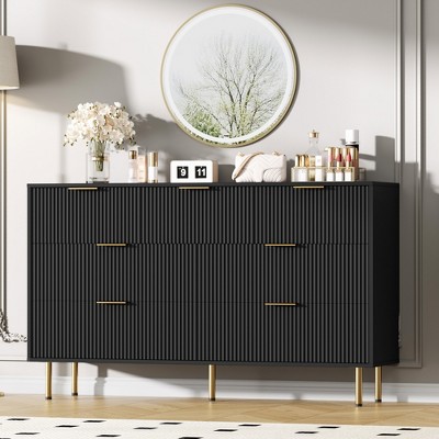 Garvee Fluted Wood Dresser 5 Drawers Dresser for Bedroom, Modern White Tall Dresser with Gold Handle, Wood Drawer Organizer for Living Room, Hallway