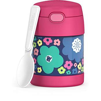 THERMOS FUNTAINER 10 Ounce Stainless Steel Vacuum Insulated Kids Food Jar with Spoon, Mod Flowers