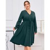 Women's Plus Size Button Down Maxi Dress V Neck Long Sleeve Business Casual Work Polo Shirt Long Dress with Pockets - 2 of 4