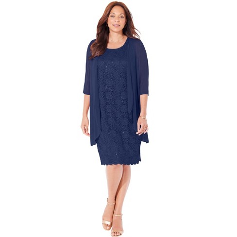 Navy blue jacket dress plus size hotsell