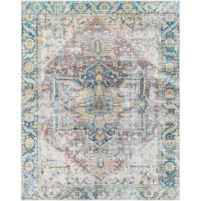 Livabliss 7'6"x9'6" Kemer Traditional Machine Washable Rug Blue: Flatweave, Pet Friendly, Indoor