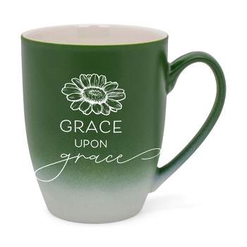 Elanze Designs Grace Upon Grace Two Toned Ombre Matte Green and White 12 ounce Ceramic Stoneware Coffee Cup Mug