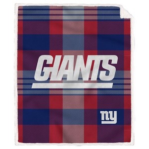 NFL New York Giants Plaid Steel Royal Plush Faux Shearling Blanket - 1 of 2