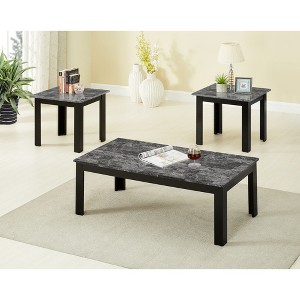 3-Pc Traditional Rectangular Coffee Table and Square End Tables Set with Faux Marble Tops, Elegant Accent for Living Room or Lounge - 1 of 4