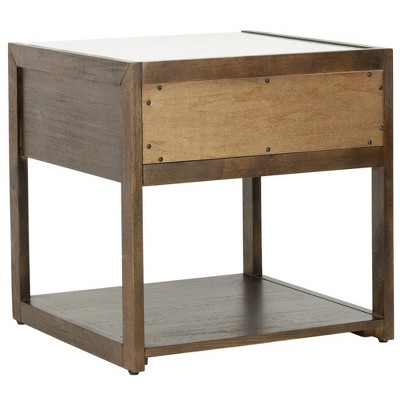Transitional Dark Chocolate 1-Drawer Nightstand with White Marble Top