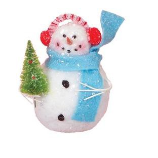 Melrose 4.5" Snowman with Tree and Scarf Christmas Ornament - White/Blue