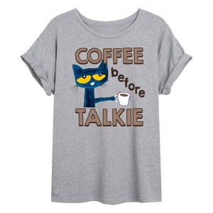 Women's - Pete the Cat - Coffee Before Talkie- Women's Oversized Graphic T-Shirt Oversized Graphic T-Shirt - 1 of 4