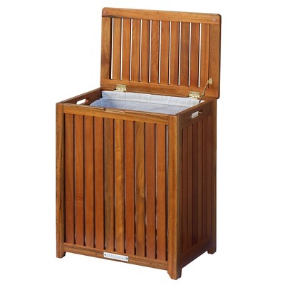 Oceanstar Brown Solid Wood Spa Laundry Hamper with Lid