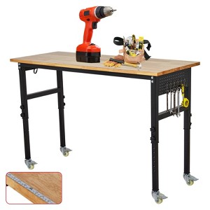 Adjustable Workbench with Power Outlet, 29.5"-39.4" Adjustable Height, 2200 lbs Capacity, Rubber Wood Heavy Duty Table for Garage, Workshop, Office - 1 of 4