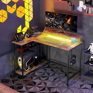 Vynxaria 42" L-Shaped Desk with LED Lights & USB Ports - Perfect for Home Office & Gaming - 1 of 4