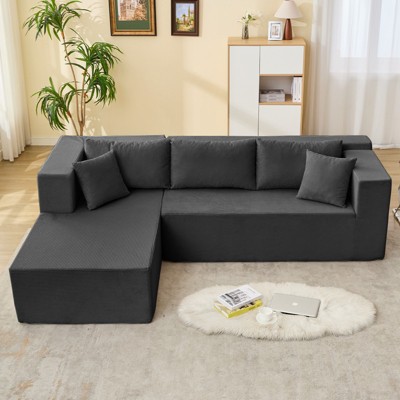 Mjkone W106'' Modern 2-Piece Free Combination Corduroy Upholstered L-Shaped Modular Sectional Sofa With Left Chaise And Pillows
