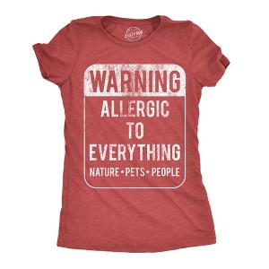 Womens Funny T Shirts Warning Allergic To Everything Sarcastic Graphic Tee For Ladies - Crazy Dog Women's T Shirt - 1 of 4