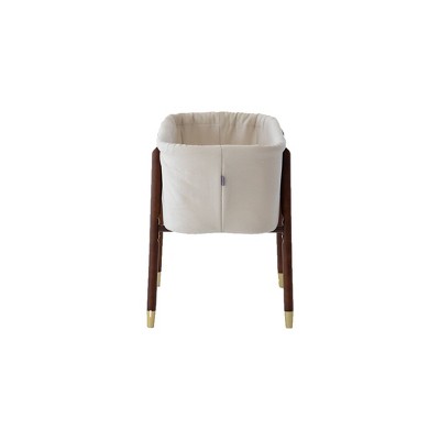 Cream Mid-Century Wooden Bassinet with Gold Accents