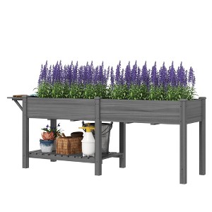 Aghana Digitals Carbonized Fir Wood Elevated Garden Bed with 2 Planting Boxes, Foldable Side Table, - 1 of 4