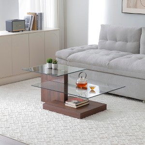 GDFStudio Leila 43.7" Wood and Glass 3-Tierer Z-Shape Coffee Table - 1 of 4