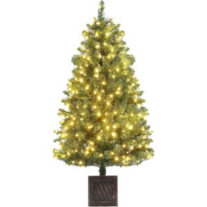 4.5ft Artificial Christmas Tree，Prelit Christmas Tree Design with 300 Warm White Lights, and Vintage Potted Base, Perfect for Home,Party Decoration - 1 of 4