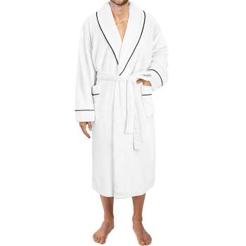 PAVILIA Mens Soft Robe, Plush Warm Bathrobe for Men, Long Spa Fleece Flannel with Shawl Collar, Pockets, Trim Piping