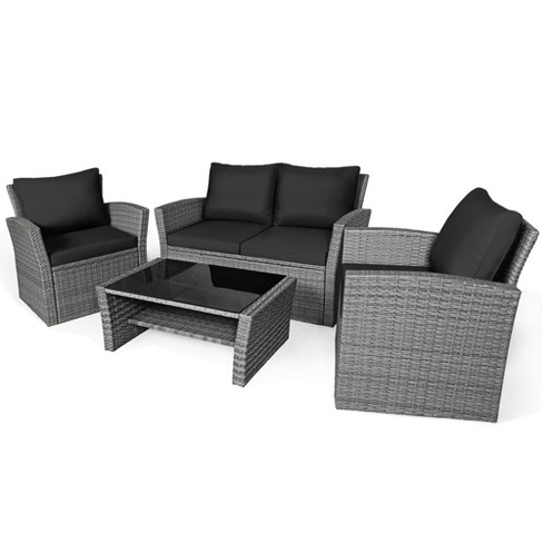 Tangkula 4pcs Patio Rattan Conversation Set Outdoor Furniture Set W ...