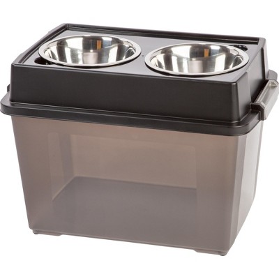 IRIS Large Plastic Elevated Feeder with 2 Stainless Steel Bowls,Gray