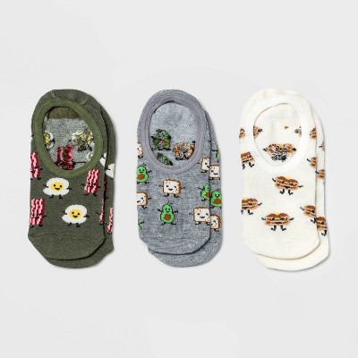 Women's Breakfast 3pk Liner Socks -Cream/Gray/Olive 4-10: Recycled Polyester, Hidden Gel Heel Grip